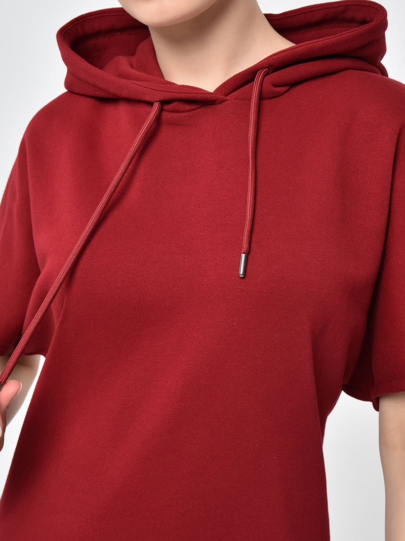 Burgundy Short Sleeve Midi Dress Hoodie