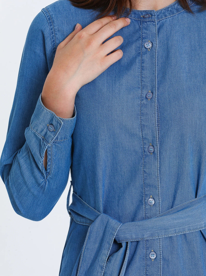 Light Blue Denim Tunic Shirt Dress