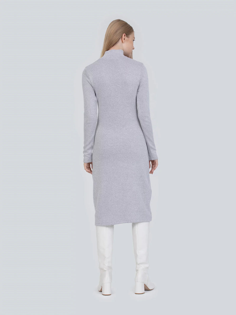 Knitted Turtle Neck Grey Midi Dress