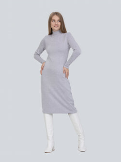 Knitted Turtle Neck Grey Midi Dress