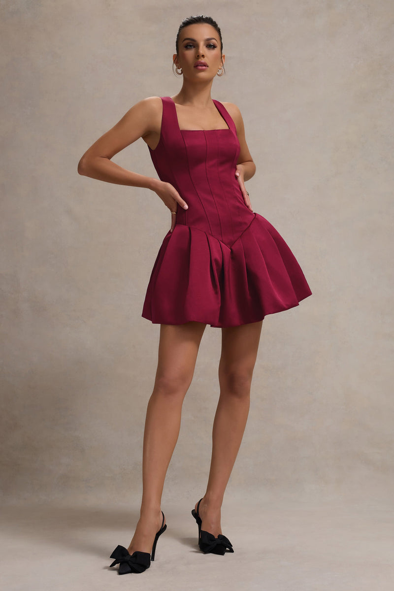 Bramble | Port Satin Square-Neck Puffball Mini Dress